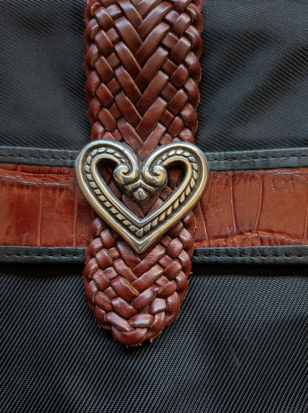 Brighton Large Black Nylon Tote with Woven Leather Heart Detail - Picture 9 of 9